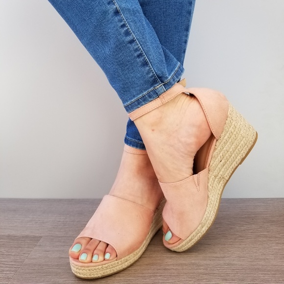 Dusty Rose Suede Espadrille wedge Heel Sandal-E - Picture 2 of 8